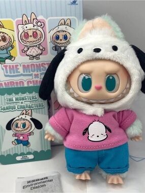 Cute Monster Doll in Pink Hoodie with White Plush Hood